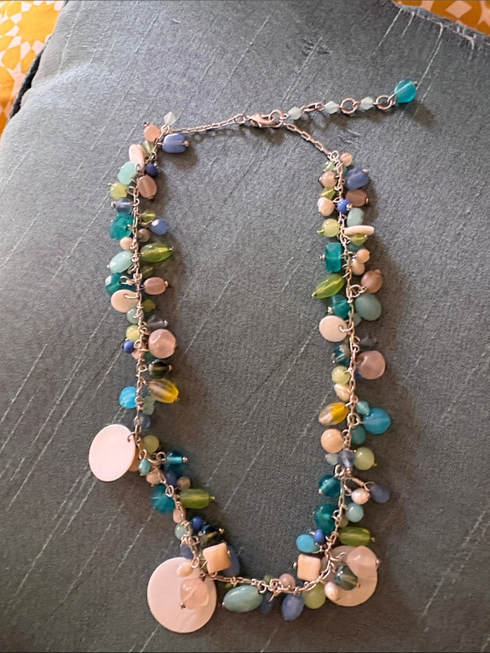 Multi Blue Bead Charm Necklace